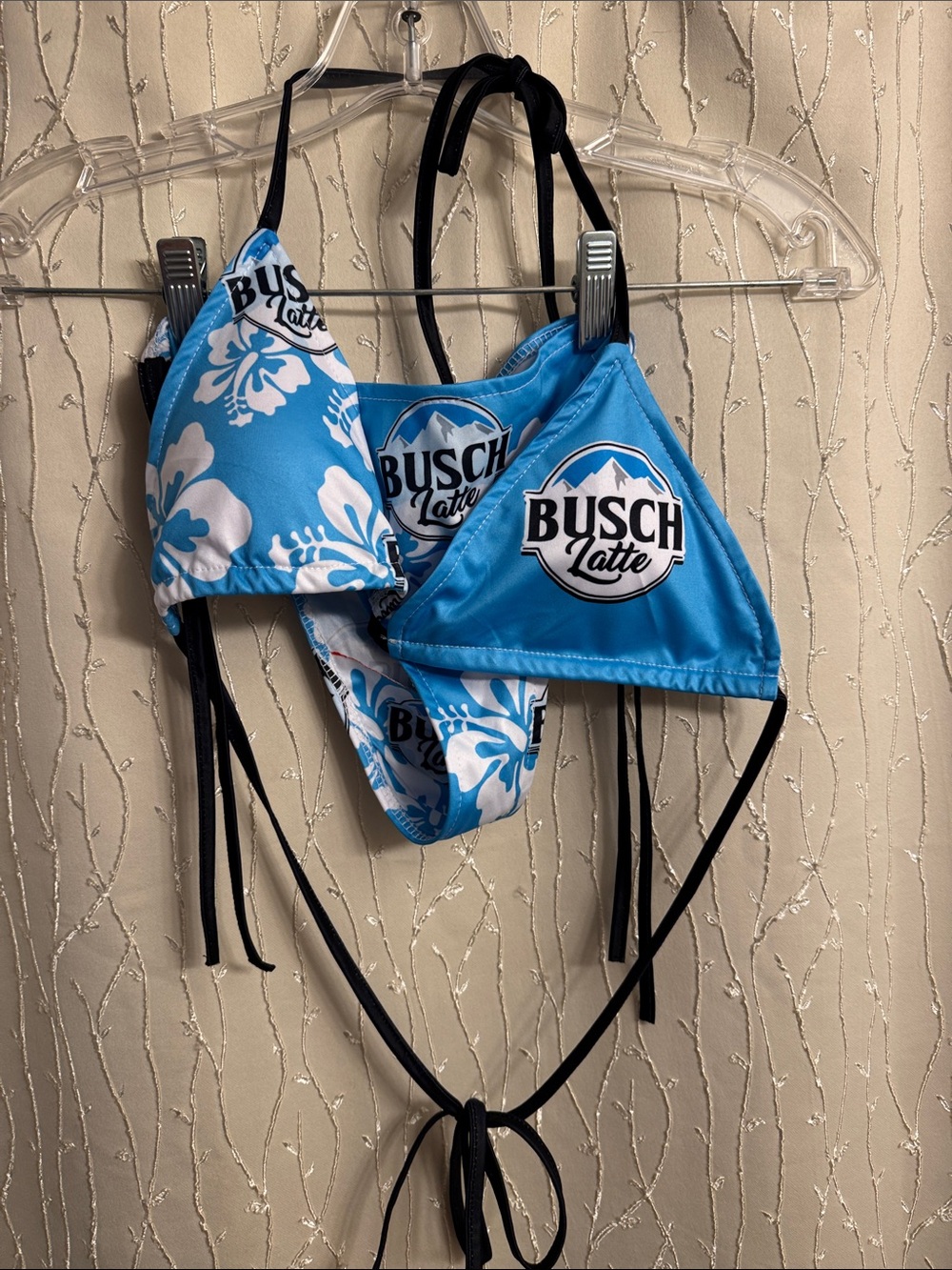 Busch Latte Blue Floral String Bikini Top